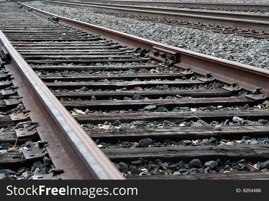 A close up of a row of railroad tracks