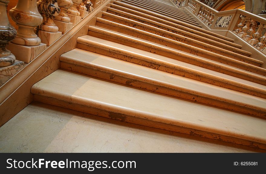 Shadowed marble stairway in state building