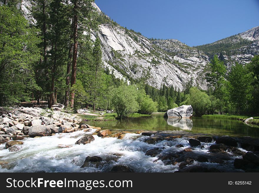 Mirror lake at Yosemite. Yosemite national park. California. USA. Mirror lake at Yosemite. Yosemite national park. California. USA