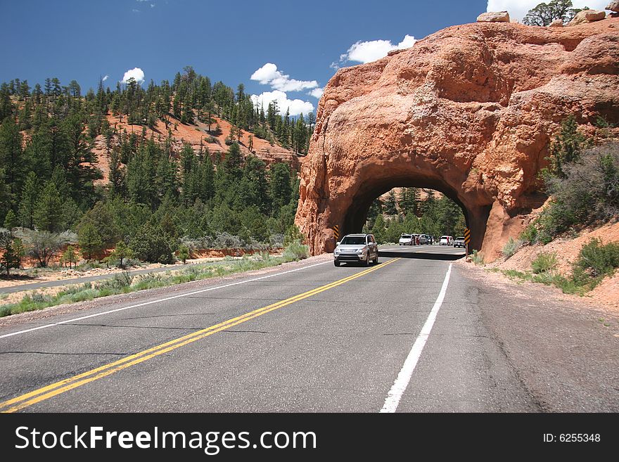 Rocky Tunnel, Road to Bryce canyon. Utah. USA