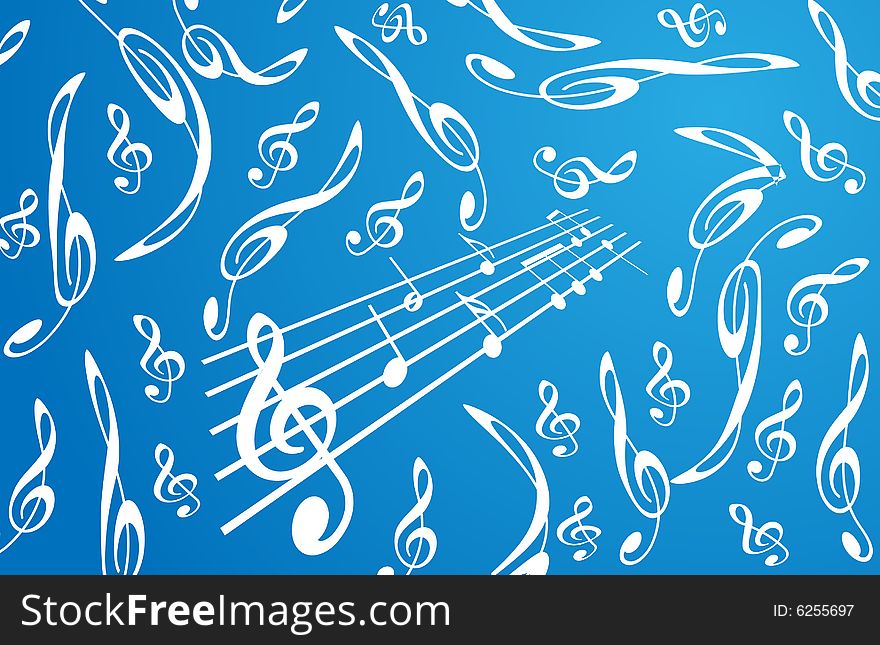 Musical treble clefs background. An abstract background in the form of the various form of treble clefs