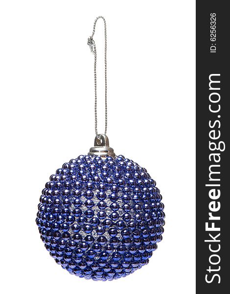 Isolated blue Christmas decoration - ball made of small beads