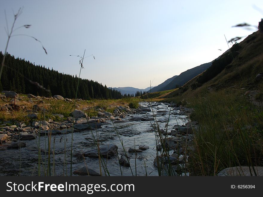 Landscape with river and mountains. Landscape with river and mountains