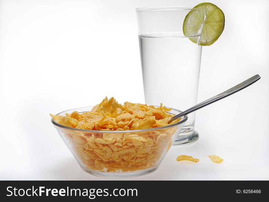 Flakes in bowl on white background. Flakes in bowl on white background