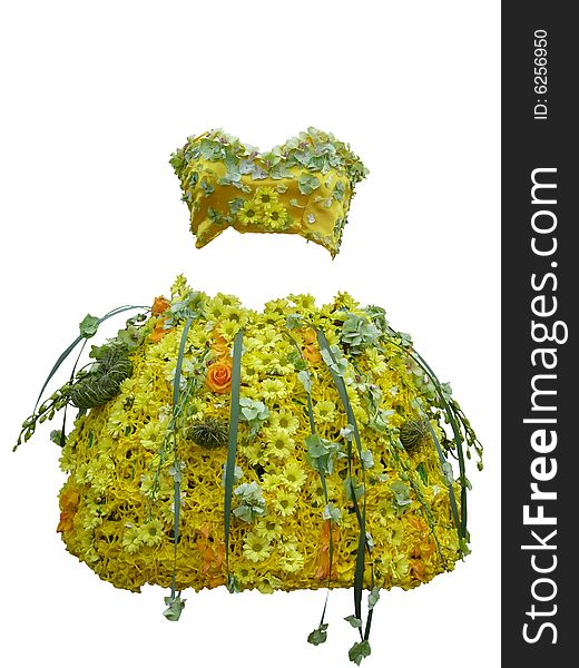 Yellow flower dress with rouses isolated