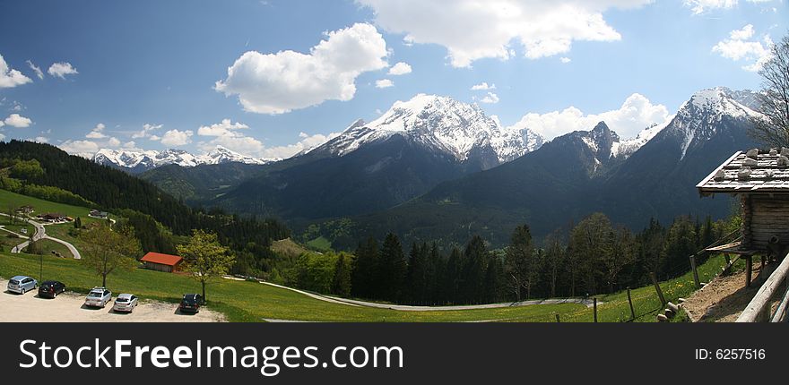 Panoramic image of the Berchtesgaden alps