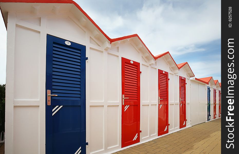 Bathhouses on beach for dressing. Bathhouses on beach for dressing