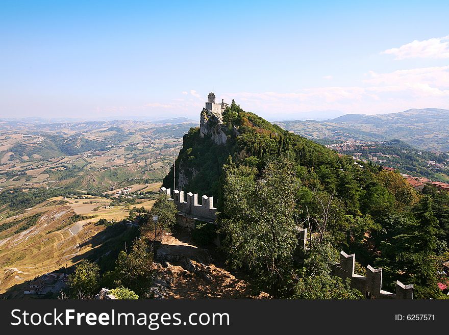 View of San-Marino castle from top of mountain. View of San-Marino castle from top of mountain