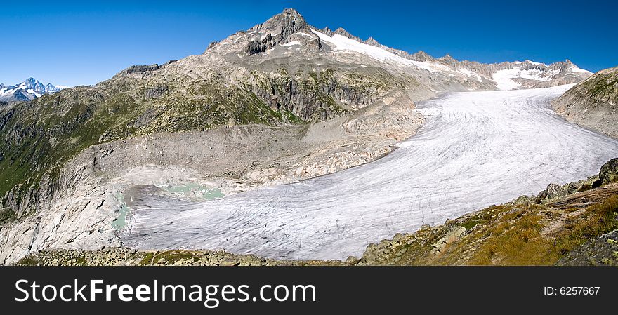 Panorama View Of Rhone Glacier, Alps  Switzerland