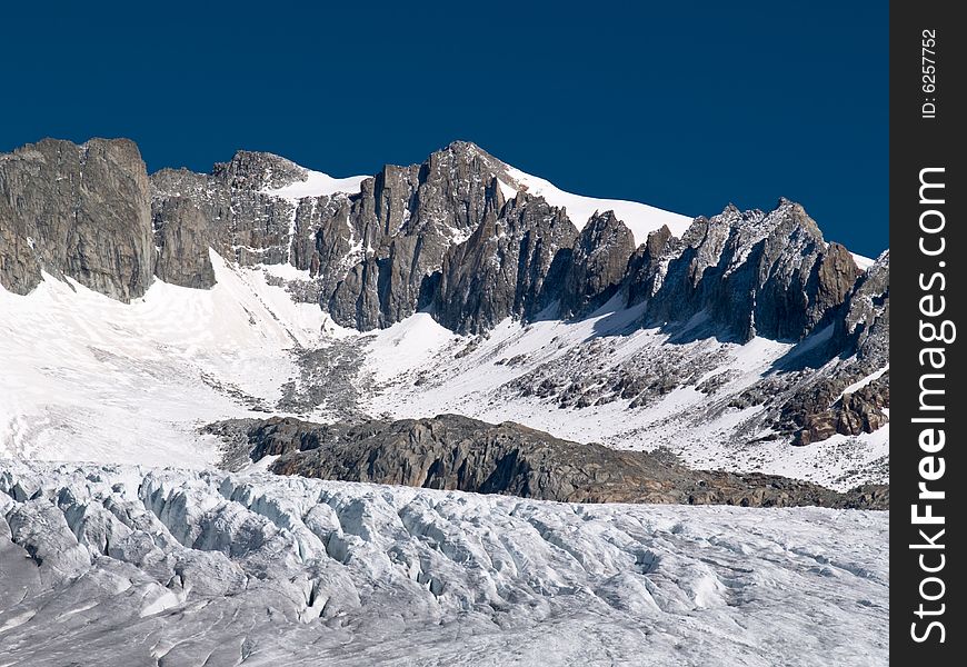 View of edge of Rhone glacier, Alps Switzerland