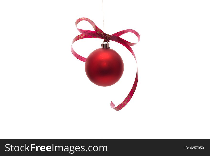 Red ball on white background - Christmas decoration. Red ball on white background - Christmas decoration