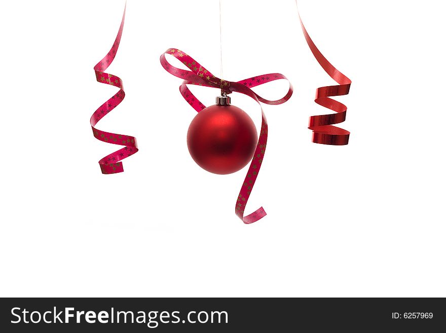 Red ball on white background - Christmas decoration. Red ball on white background - Christmas decoration