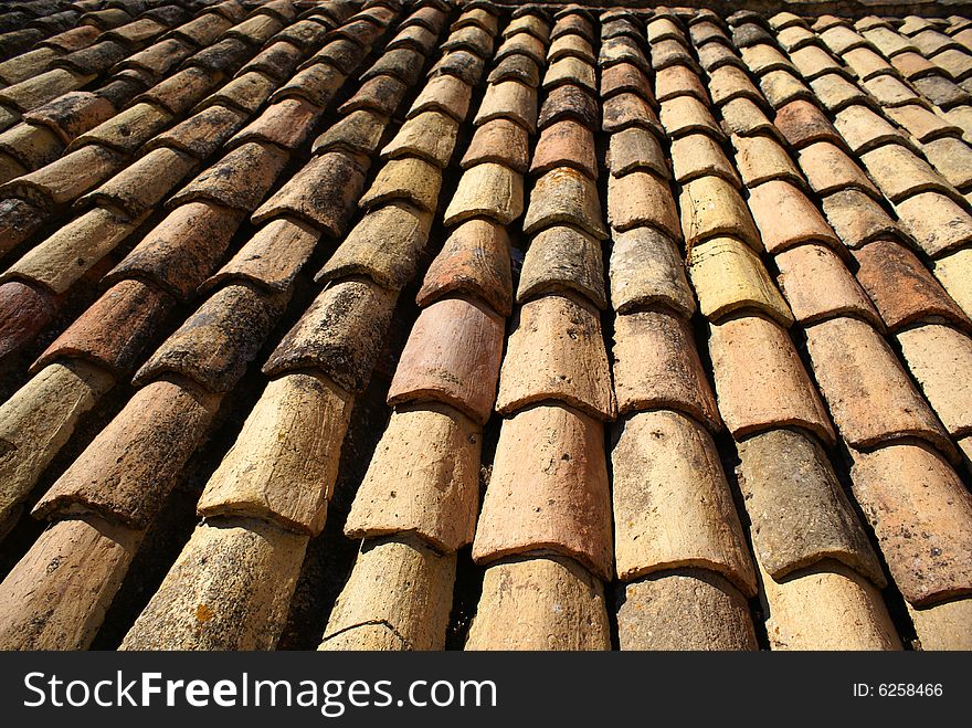 Red tiled roof of medieval house. Red tiled roof of medieval house