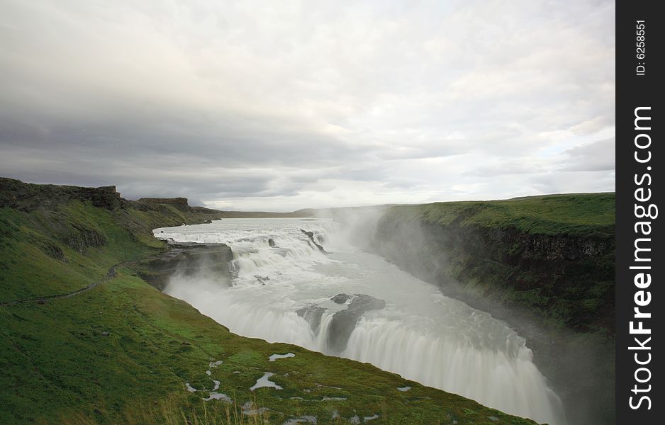 View over Gullfoss waterfall Iceland. View over Gullfoss waterfall Iceland