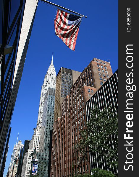 View along 42nd street in Midtown Manhattan, including the Chrysler Building,. View along 42nd street in Midtown Manhattan, including the Chrysler Building,