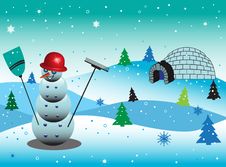 Snowman With Red Hat Stock Images