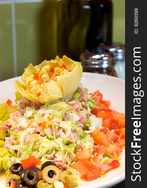 An image of bountiful artichoke salad. An image of bountiful artichoke salad