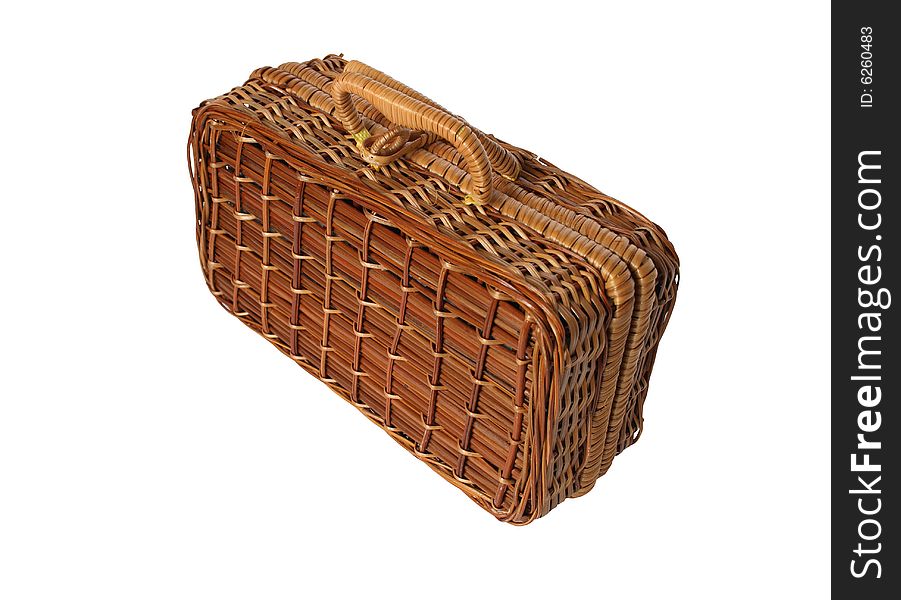 Nice closed isolated wicker basket on white background