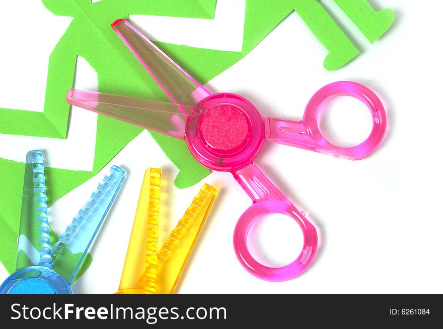 Safe scissors for children on white background