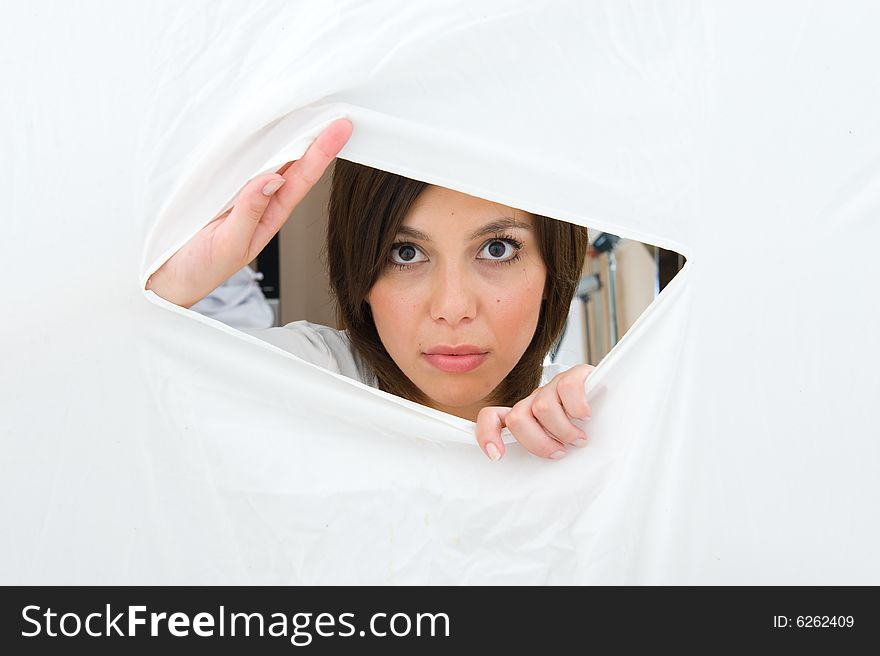 Attractive Girl Over White Background