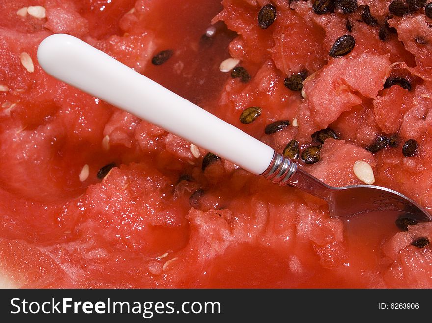 Half eaten water melon close-up