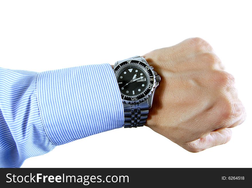 Executive arm showing a wrist watch isolated on white. Executive arm showing a wrist watch isolated on white