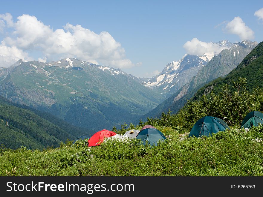 Tent in high mountain