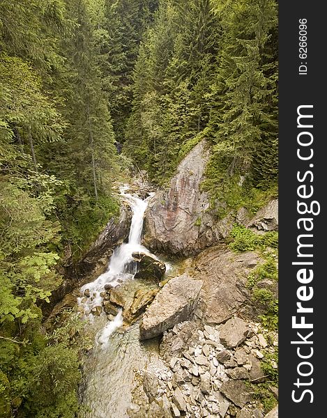 Mountain waterfall in Polish Tatra region