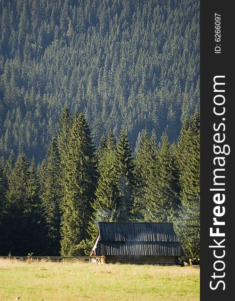 Wooden cottage in Polish Tatra mountains