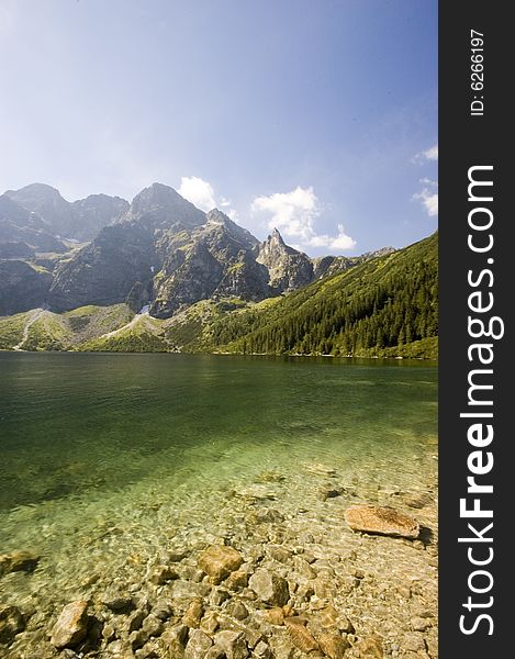 Mountain lake in Tatra Mountains on a summer daz