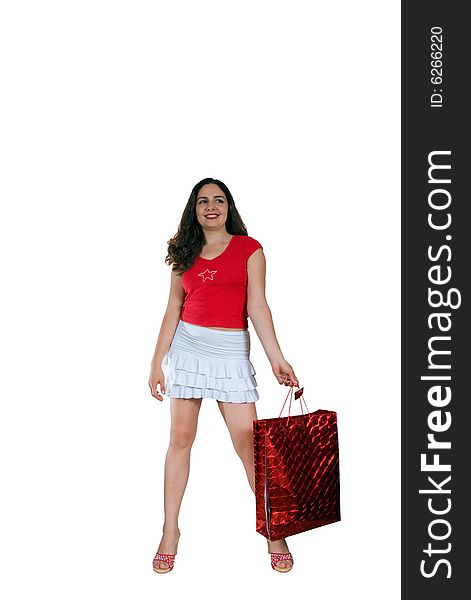 Pretty Girl With Red Shopping Bag