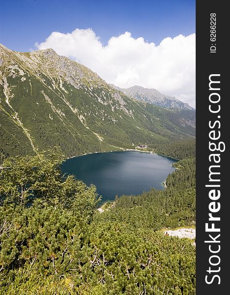 Mountain lake in Tatra Mountains on a summer day