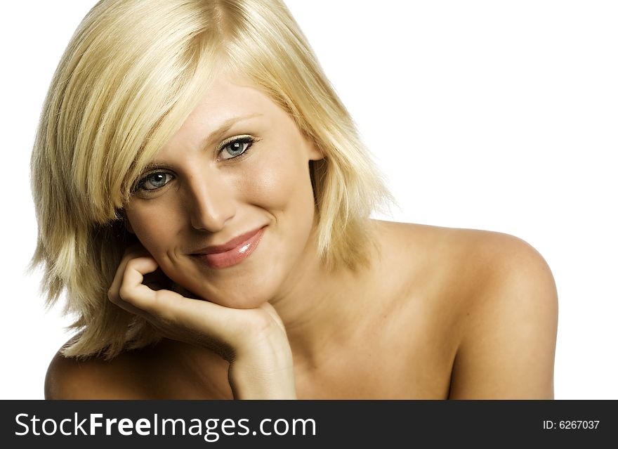 A portrait of a young attractive blond Caucasian woman on white background. A portrait of a young attractive blond Caucasian woman on white background.