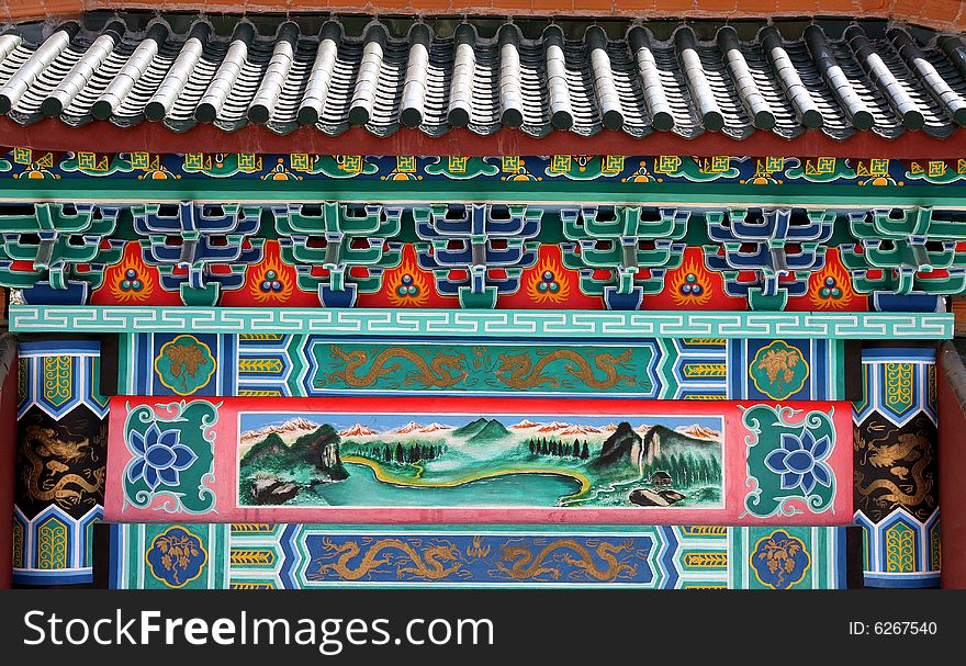 Chinese elements, color, painting, design, Lung, watercolor painting, sculpture, roof, tile block. Chinese elements, color, painting, design, Lung, watercolor painting, sculpture, roof, tile block