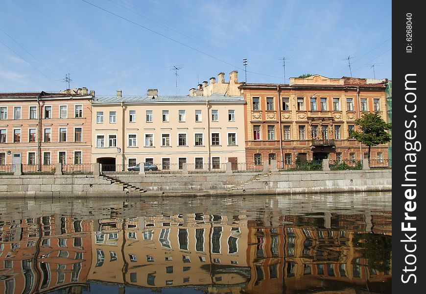 Colour houses and the river in the town, 
Sankt- Petersburg, Russia