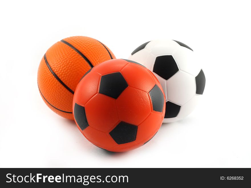 Football and basketball balls on white background isolated