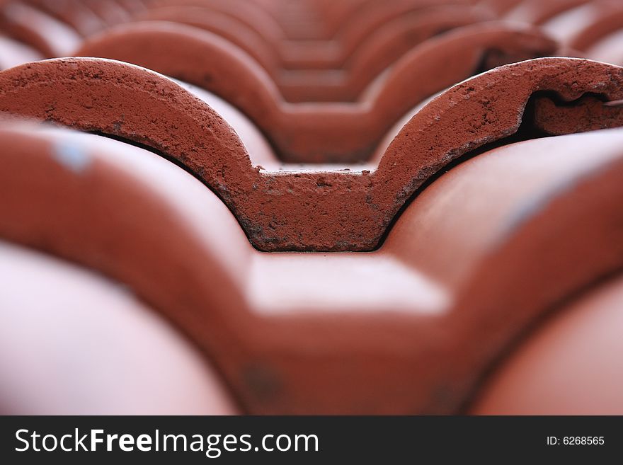 Wavy tiles on a rooftop forming a nice pattern. Note: Shallow depth of field