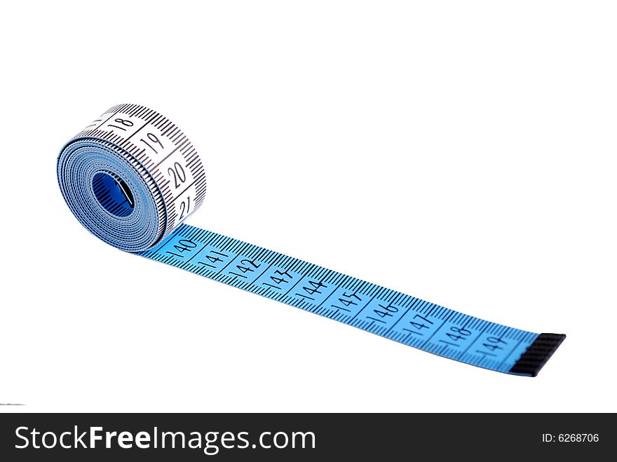 Blue flexible meter isolated on white