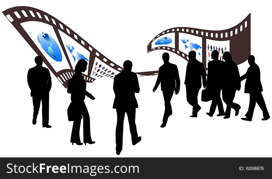 Illustration of business people and film