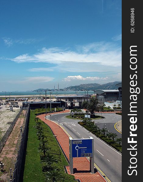 Hongkong airport near the sea.