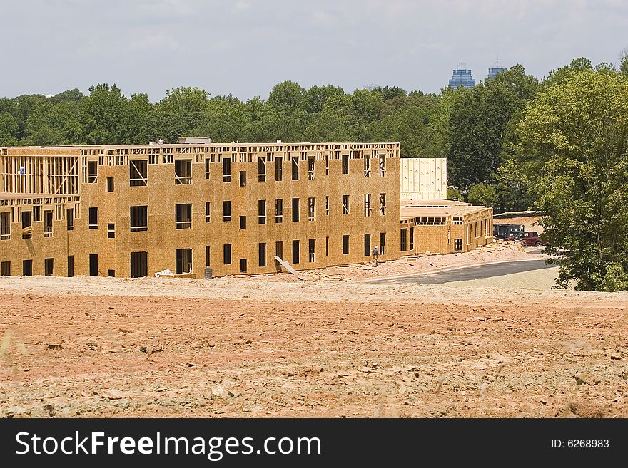 New apartments under new wood construction. New apartments under new wood construction