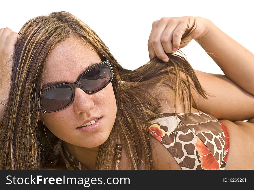 Cute girl sun bathing