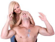 Woman Covers Man S Eyes With Hands Stock Image Woman Covers Man S Eyes With Hands Stock Image