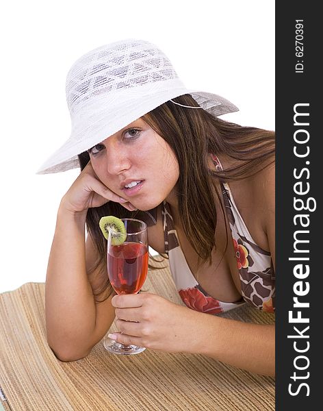 Girl with white hat posing