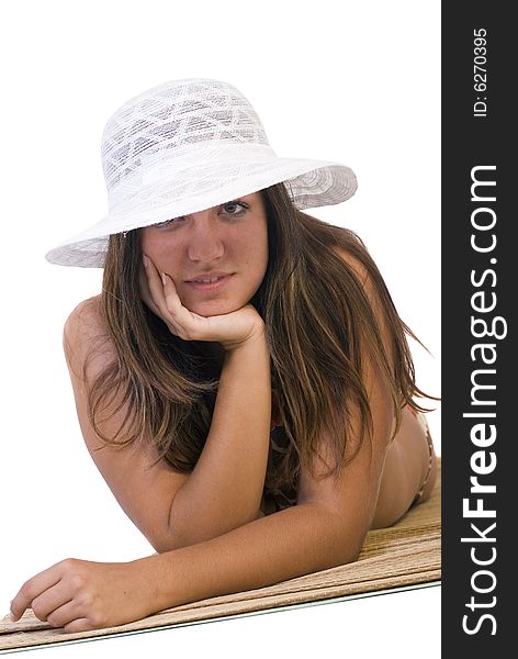 Cute girl with white hat posing and smiling. Cute girl with white hat posing and smiling