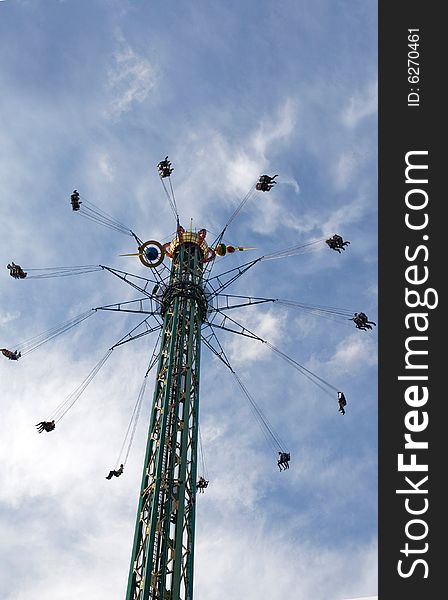 Very high carousel in Tivoli amusement park in Copenhagen