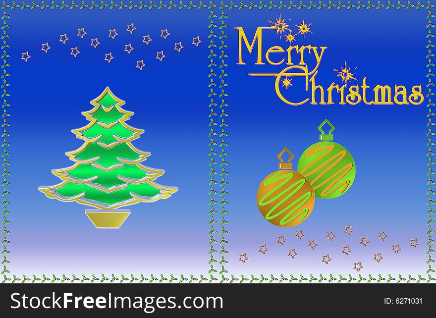 Christmas card with Christmas symbols and written merry christmas