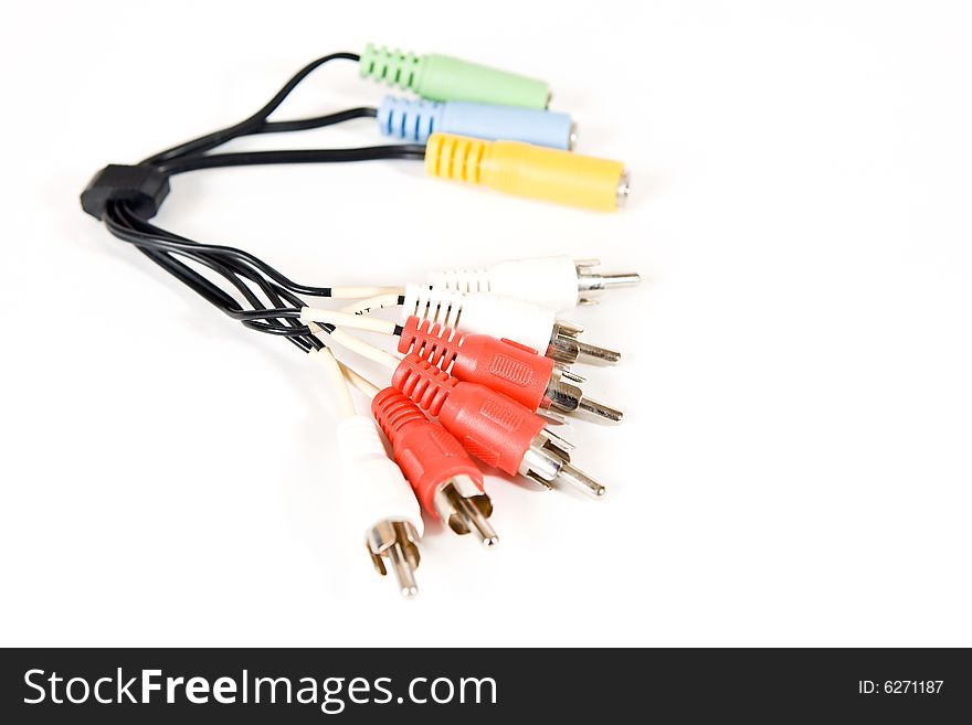 Cable with plugs and sockets on white background