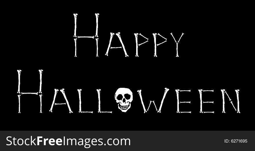 Illustration of Happy Halloween sign in bones and skull. Illustration of Happy Halloween sign in bones and skull
