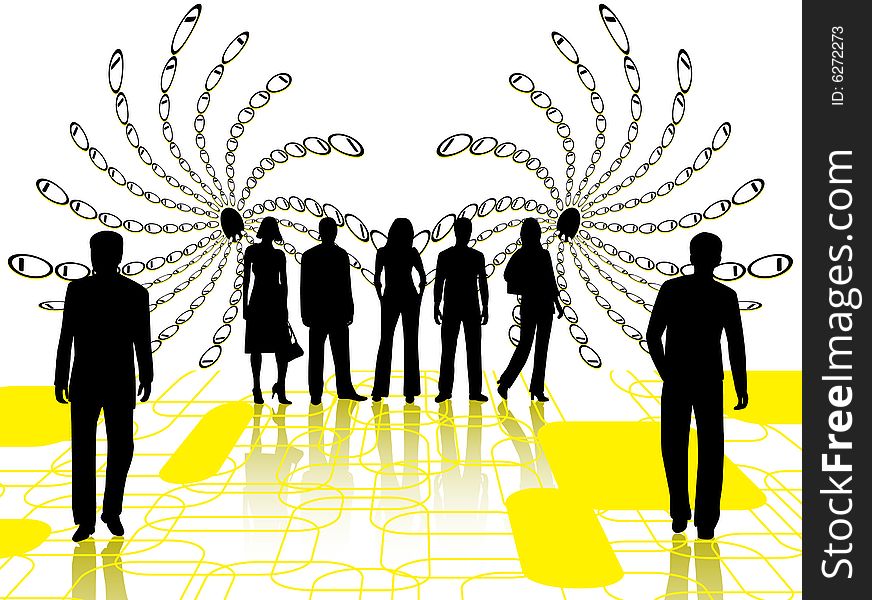 Illustration of business people, yellow floor